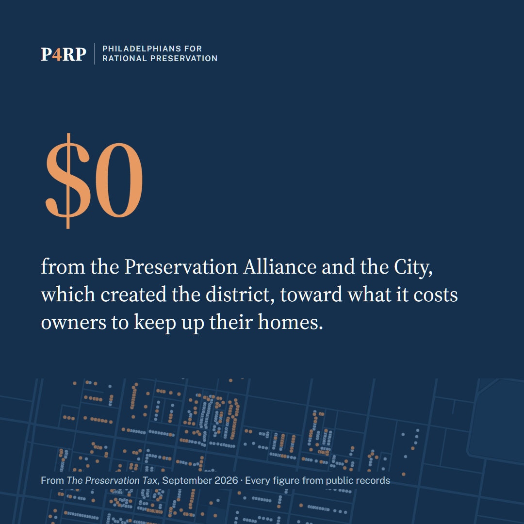 $0 from the Preservation Alliance and the City, which created the district, toward what it costs owners to keep up their homes.